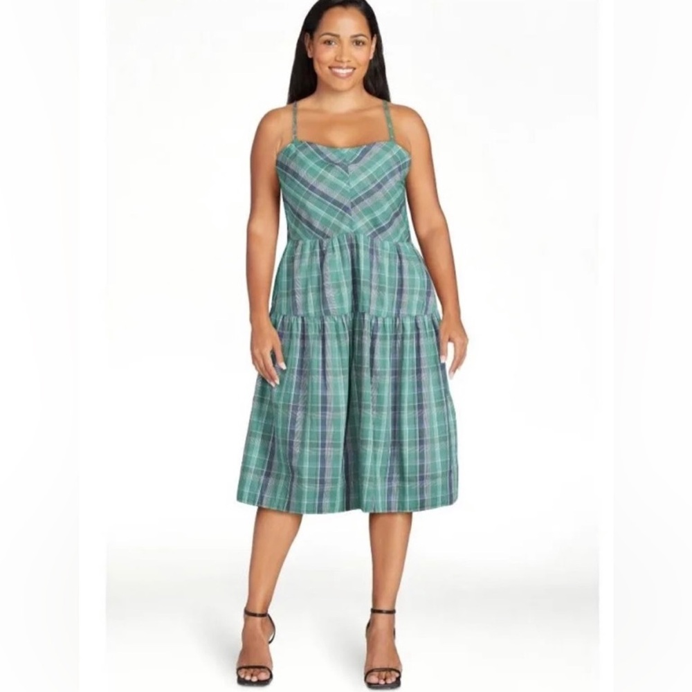 Free Assembly Women’s Plaid Tie Back Midi Dress